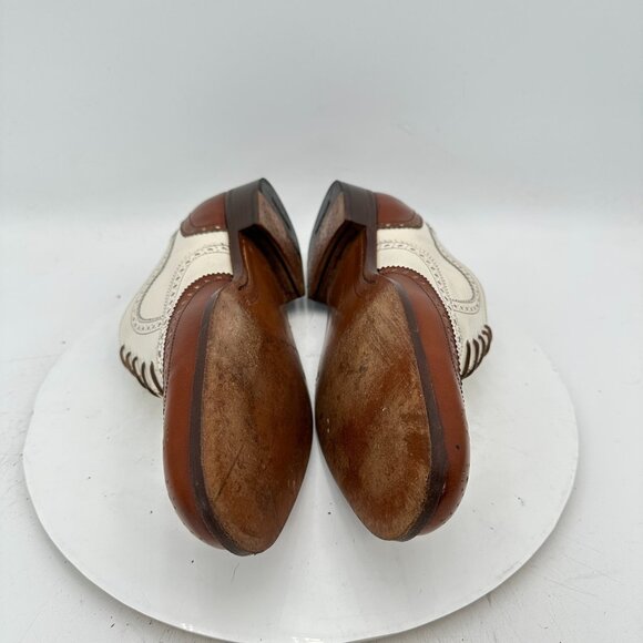 Salvatore Ferragamo Men Sz 10.5 D Brown White Leather Brogue Oxford Dress Shoes - Picture 8 of 13